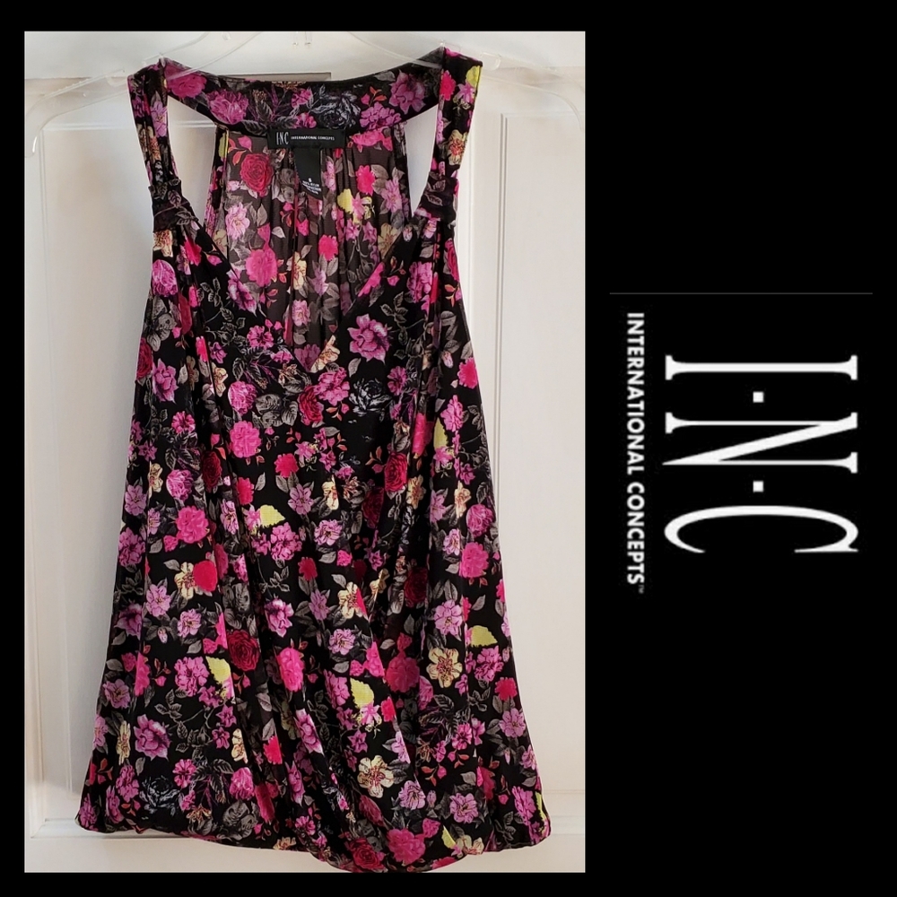 INC MACYS | Small Floral Sleeveless Vneck Wrap Top